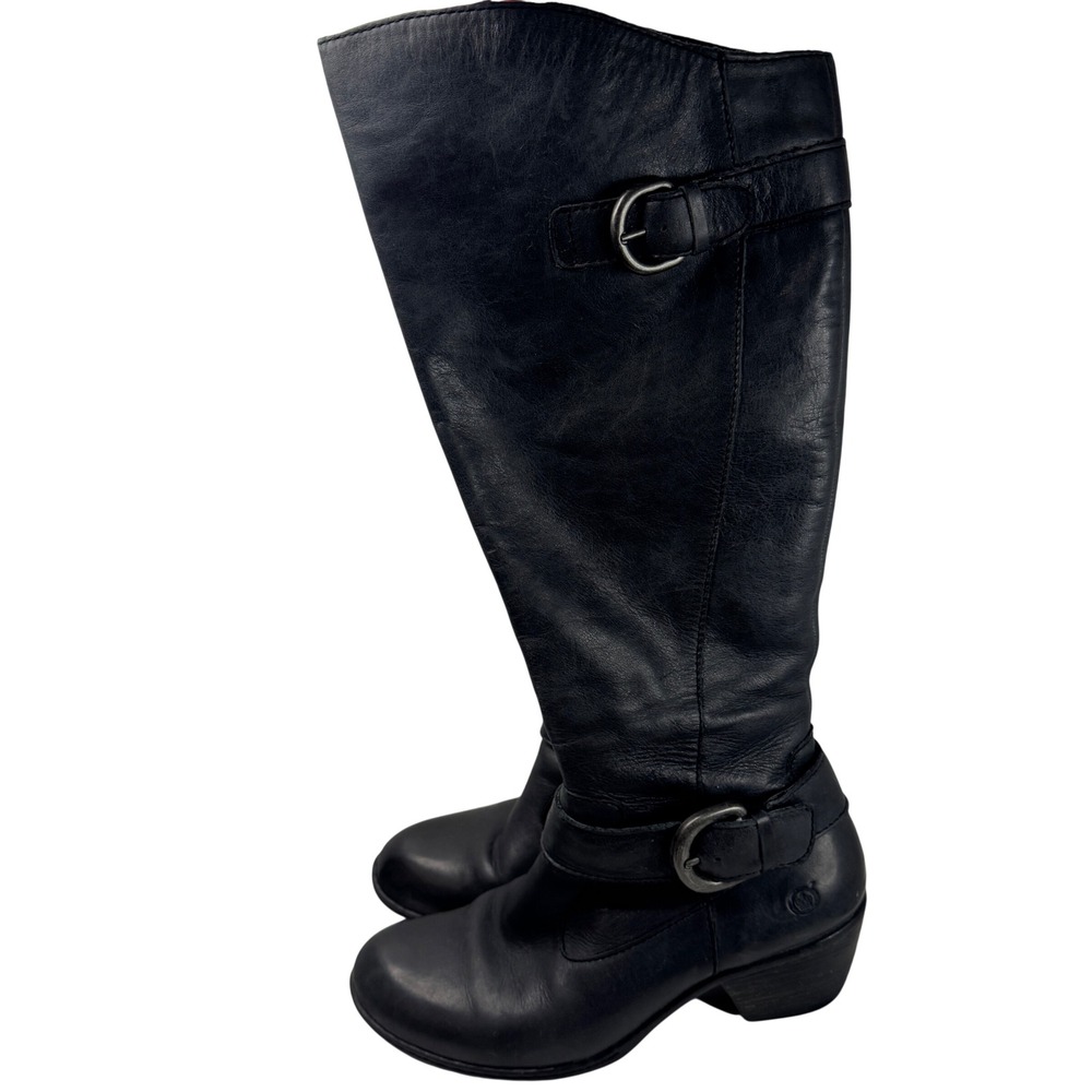 Born Kylli Black‎ Leather Tall Riding Boots Knee High Women's 8.5M Western